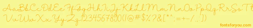 Shantine-Schriftart – Orangefarbene Schriften auf gelbem Hintergrund