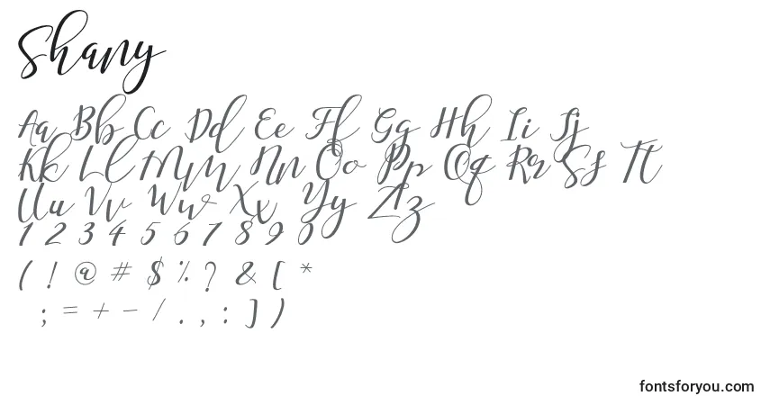 Schriftart Shany – Alphabet, Zahlen, spezielle Symbole