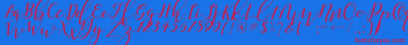 Shany-Schriftart – Rote Schriften auf blauem Hintergrund