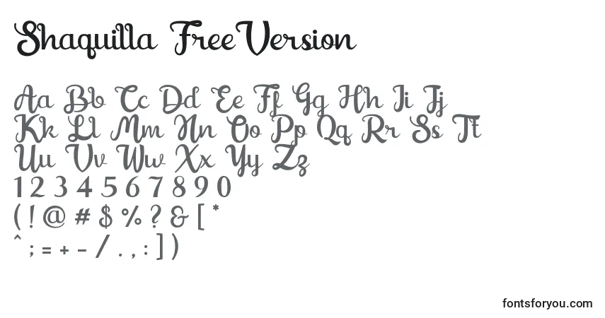 A fonte Shaquilla FreeVersion – alfabeto, números, caracteres especiais