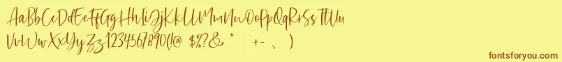 Weitere Informationen zur Sharon Baker DEMO-Schriftart Sharon Baker DEMO-Schriftart – Braune Schriften auf gelbem Hintergrund