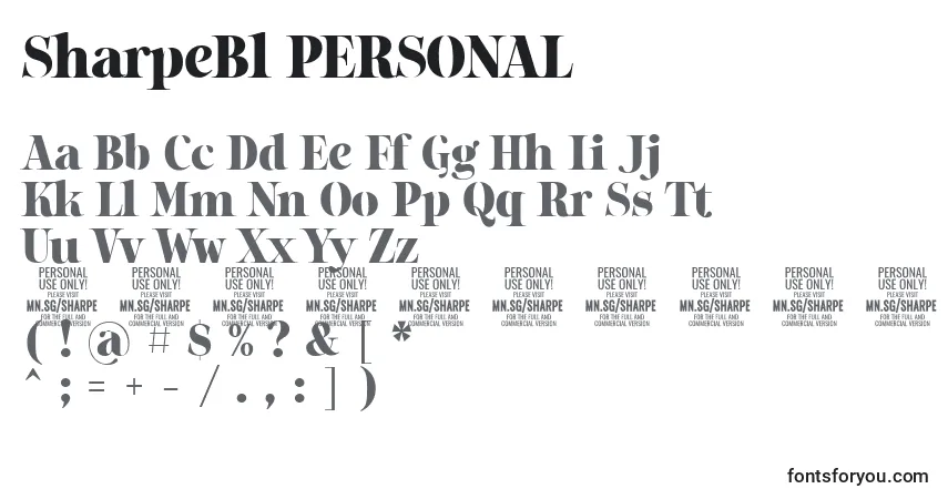 A fonte SharpeBl PERSONAL – alfabeto, números, caracteres especiais