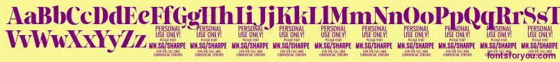 SharpeBl PERSONAL Font – Purple Fonts on Yellow Background