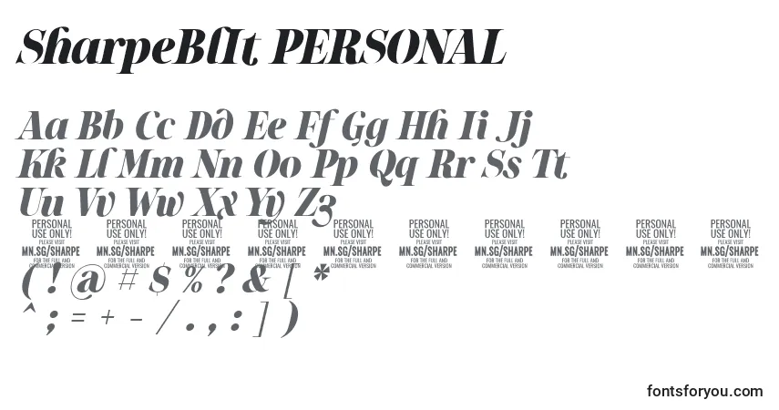 Schriftart SharpeBlIt PERSONAL – Alphabet, Zahlen, spezielle Symbole