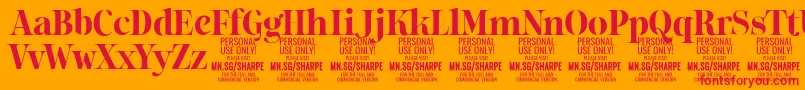 SharpeBo PERSONAL-Schriftart – Rote Schriften auf orangefarbenem Hintergrund