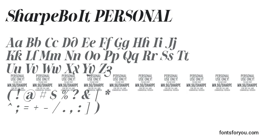 SharpeBoIt PERSONAL Font – alphabet, numbers, special characters