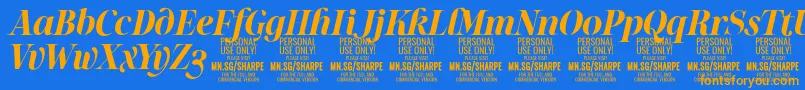 フォントSharpeBoIt PERSONAL – オレンジ色の文字が青い背景にあります。
