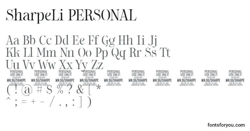 A fonte SharpeLi PERSONAL – alfabeto, números, caracteres especiais