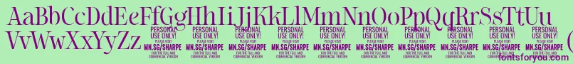 SharpeLi PERSONAL Font – Purple Fonts on Green Background