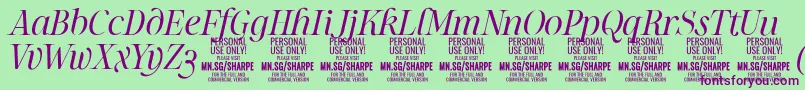 SharpeLiIt PERSONAL-Schriftart – Violette Schriften auf grünem Hintergrund