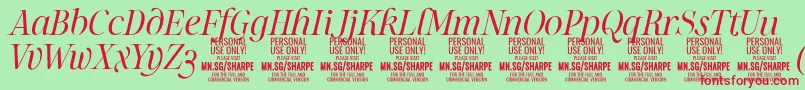 SharpeLiIt PERSONAL-Schriftart – Rote Schriften auf grünem Hintergrund