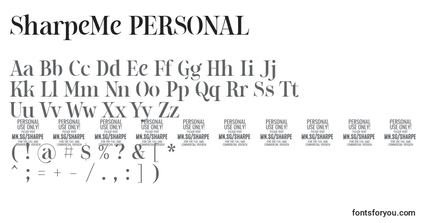 Czcionka SharpeMe PERSONAL – alfabet, cyfry, specjalne znaki