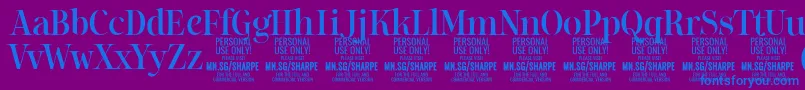 SharpeMe PERSONAL-Schriftart – Blaue Schriften auf violettem Hintergrund