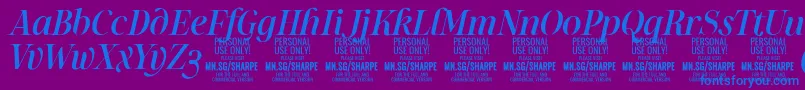 SharpeMeIt PERSONAL-Schriftart – Blaue Schriften auf violettem Hintergrund