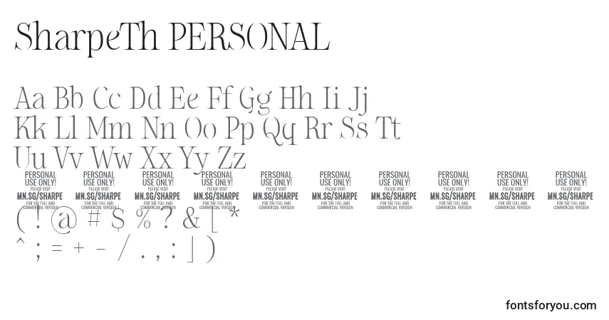SharpeTh PERSONAL Font – alphabet, numbers, special characters