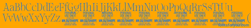 Weitere Informationen zur SharpeTh PERSONAL-Schriftart SharpeTh PERSONAL-Schriftart – Blaue Schriften auf orangefarbenem Hintergrund
