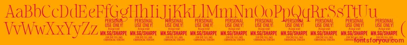 Weitere Informationen zur SharpeTh PERSONAL-Schriftart SharpeTh PERSONAL-Schriftart – Rote Schriften auf orangefarbenem Hintergrund