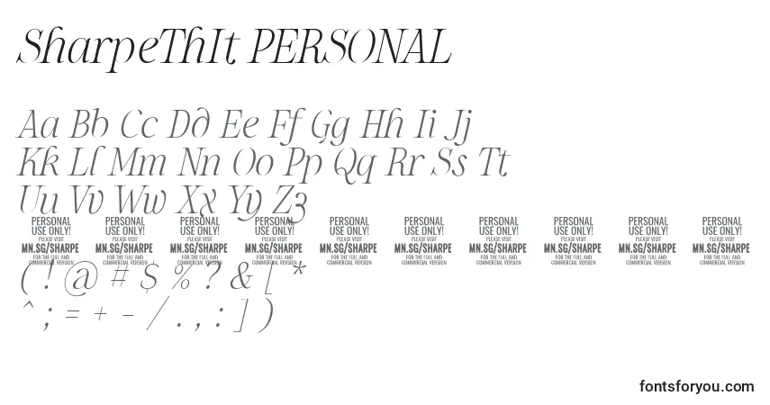 Schriftart SharpeThIt PERSONAL – Alphabet, Zahlen, spezielle Symbole