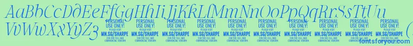 SharpeThIt PERSONAL-Schriftart – Blaue Schriften auf grünem Hintergrund