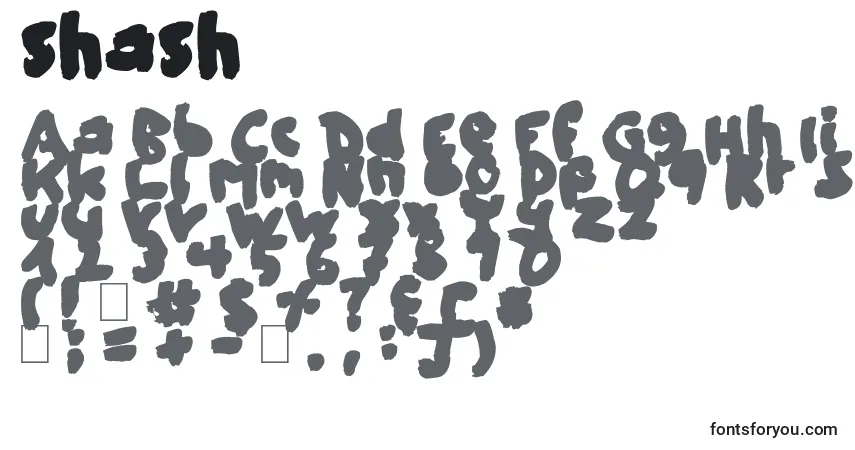 Czcionka Shash (140627) – alfabet, cyfry, specjalne znaki