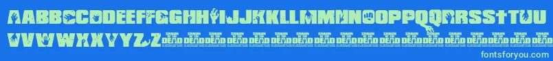 Shaun of the Dead-Schriftart – Grüne Schriften auf blauem Hintergrund