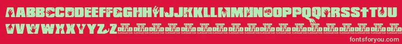 Shaun of the Dead-Schriftart – Grüne Schriften auf rotem Hintergrund