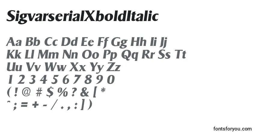 Schriftart SigvarserialXboldItalic – Alphabet, Zahlen, spezielle Symbole
