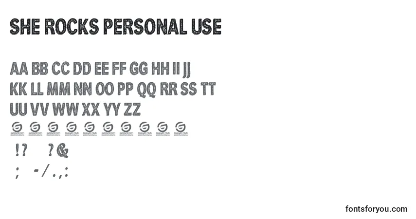 Шрифт SHE ROCKS PERSONAL USE – алфавит, цифры, специальные символы