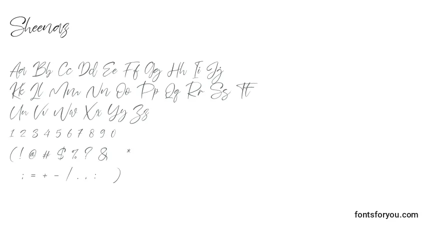 A fonte Sheenaz (140637) – alfabeto, números, caracteres especiais