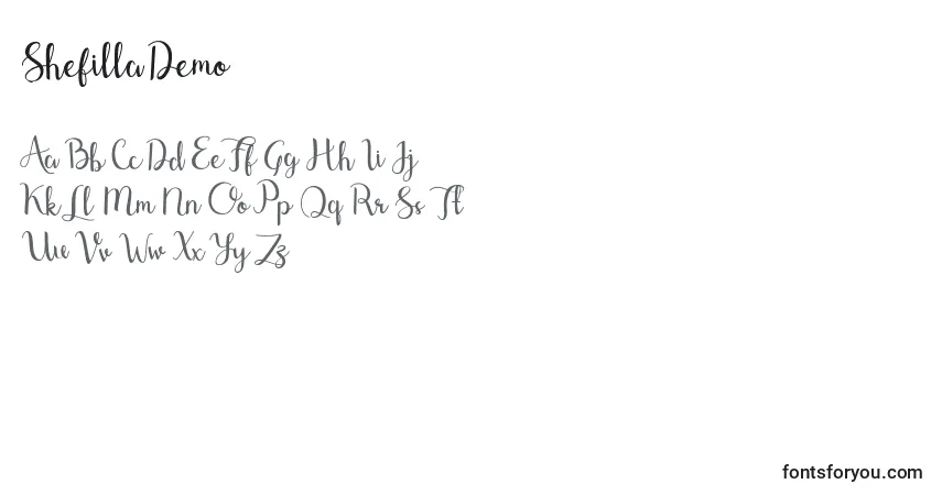 Schriftart Shefilla Demo – Alphabet, Zahlen, spezielle Symbole