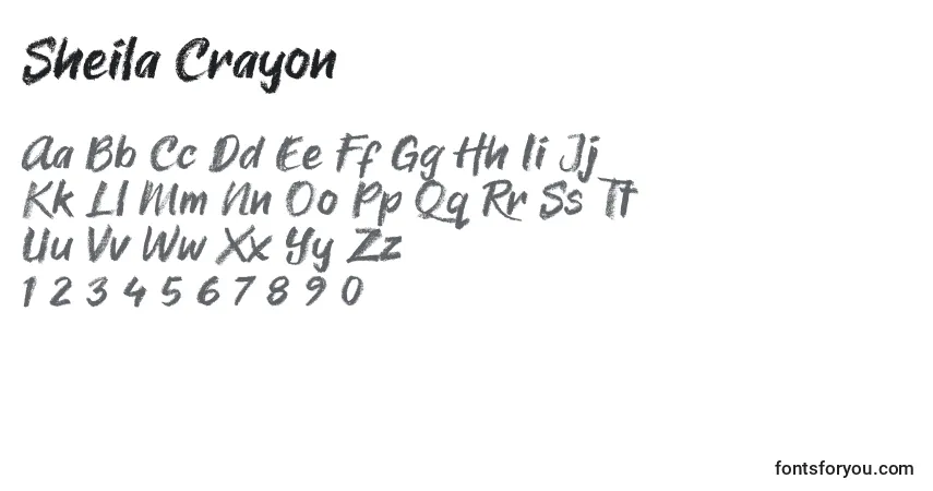 A fonte Sheila Crayon – alfabeto, números, caracteres especiais