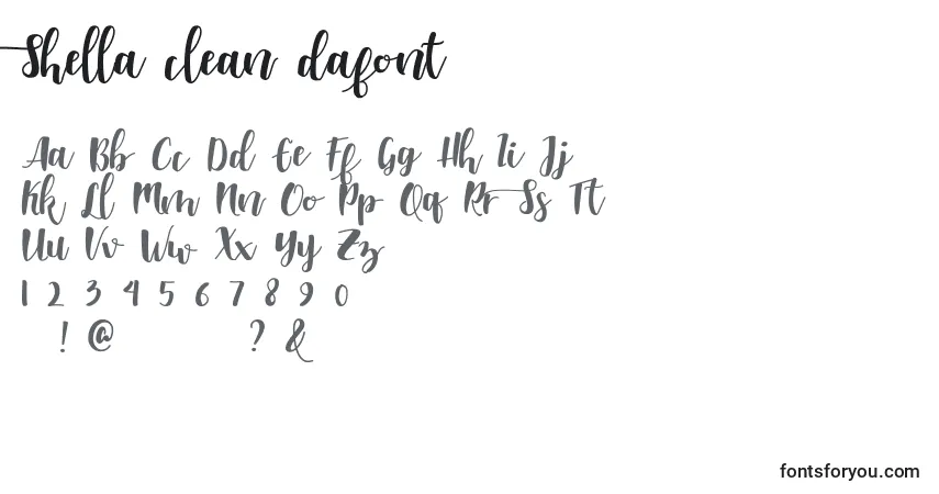 Schriftart Shella clean dafont – Alphabet, Zahlen, spezielle Symbole