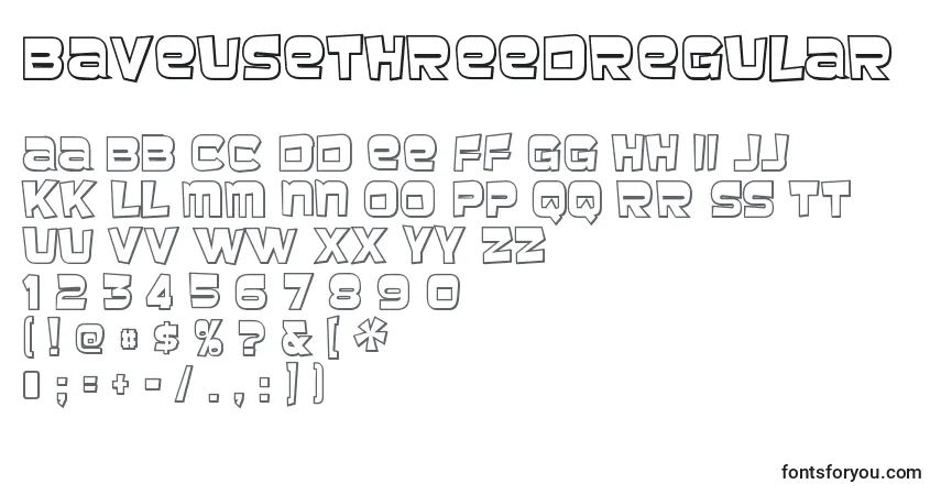 A fonte BaveusethreedRegular – alfabeto, números, caracteres especiais