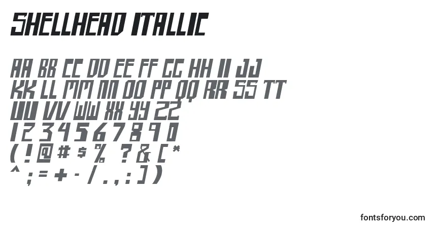 Шрифт Shellhead itallic – алфавит, цифры, специальные символы