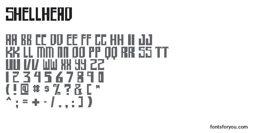A fonte Shellhead – alfabeto, números, caracteres especiais