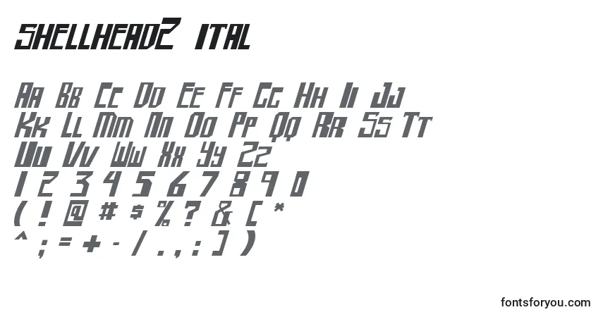 A fonte Shellhead2 ital – alfabeto, números, caracteres especiais