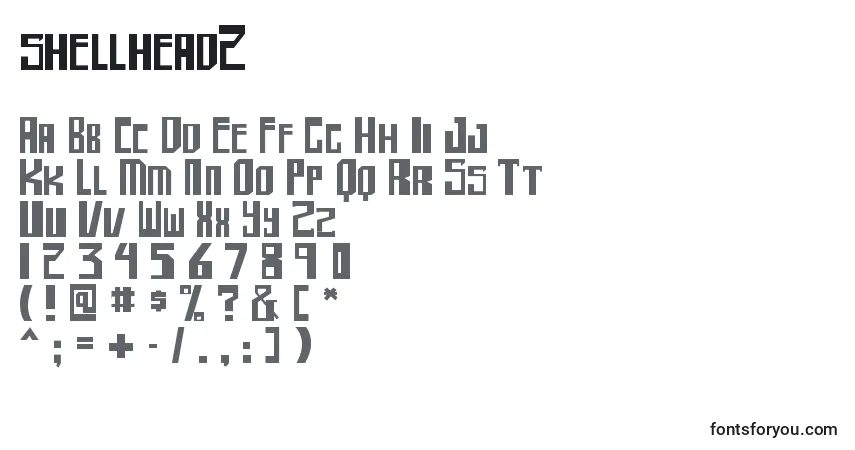 Czcionka Shellhead2 – alfabet, cyfry, specjalne znaki