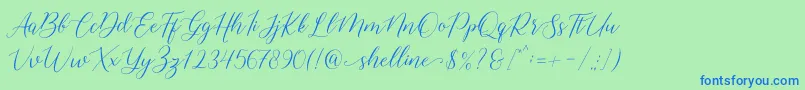 shelline-Schriftart – Blaue Schriften auf grünem Hintergrund