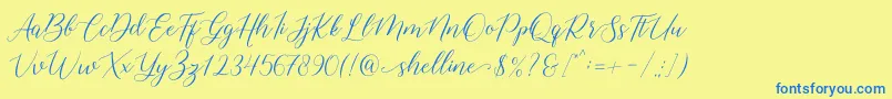shelline-Schriftart – Blaue Schriften auf gelbem Hintergrund