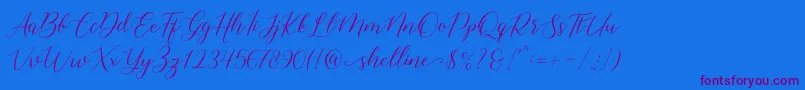 shelline-Schriftart – Violette Schriften auf blauem Hintergrund