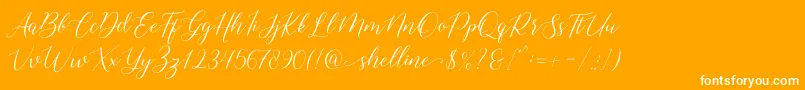 shelline-Schriftart – Weiße Schriften auf orangefarbenem Hintergrund