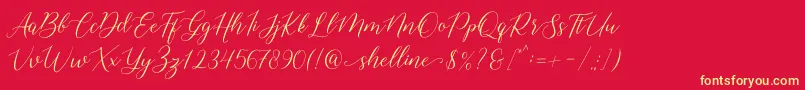 shelline-Schriftart – Gelbe Schriften auf rotem Hintergrund