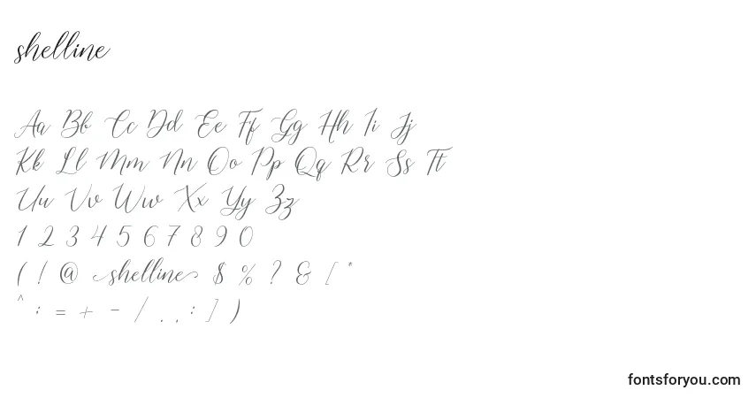 A fonte Shelline (140660) – alfabeto, números, caracteres especiais