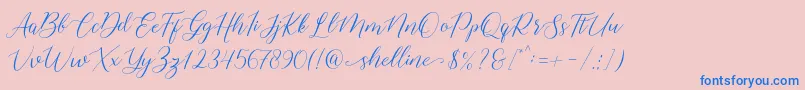 shelline-Schriftart – Blaue Schriften auf rosa Hintergrund