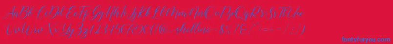 shelline-Schriftart – Blaue Schriften auf rotem Hintergrund