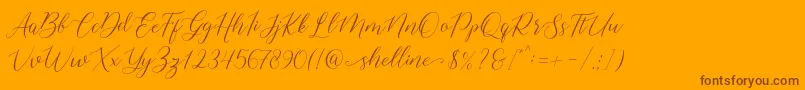 shelline-Schriftart – Braune Schriften auf orangefarbenem Hintergrund