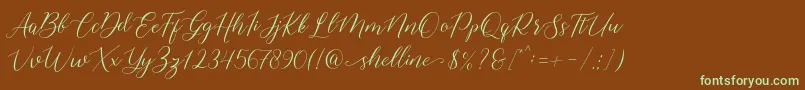 フォントshelline – 緑色の文字が茶色の背景にあります。