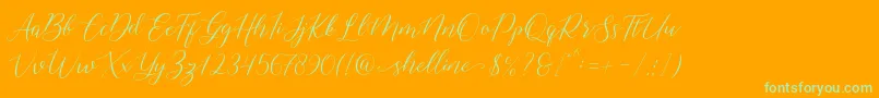 shelline Font – Green Fonts on Orange Background