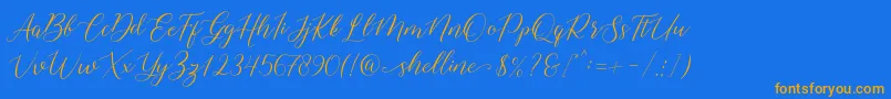Weitere Informationen zur shelline-Schriftart shelline-Schriftart – Orangefarbene Schriften auf blauem Hintergrund