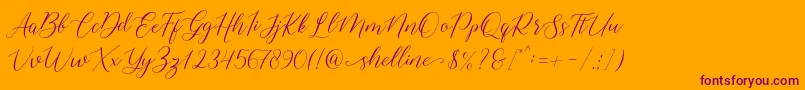 shelline-Schriftart – Violette Schriften auf orangefarbenem Hintergrund